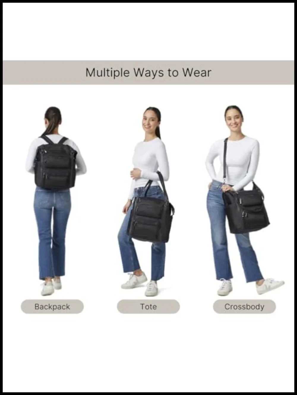 Convertible Backpack Tote Crossbody Bag with RFID Tech Laptop Sleeve